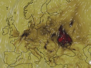 Windy показывает над Украиной самую высокую концентрацию CO
